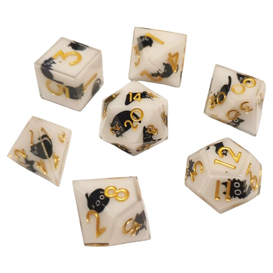 7-Set Sharp Resin Dice - Cheeky Cat