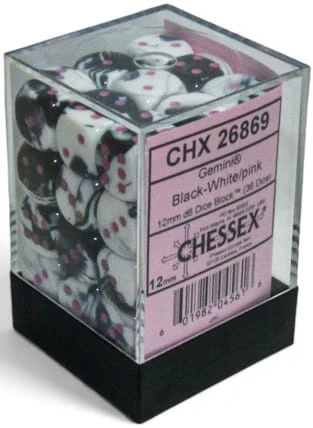 Chessex: Plastic 36d6 Set - Gemini Black-White/Pink