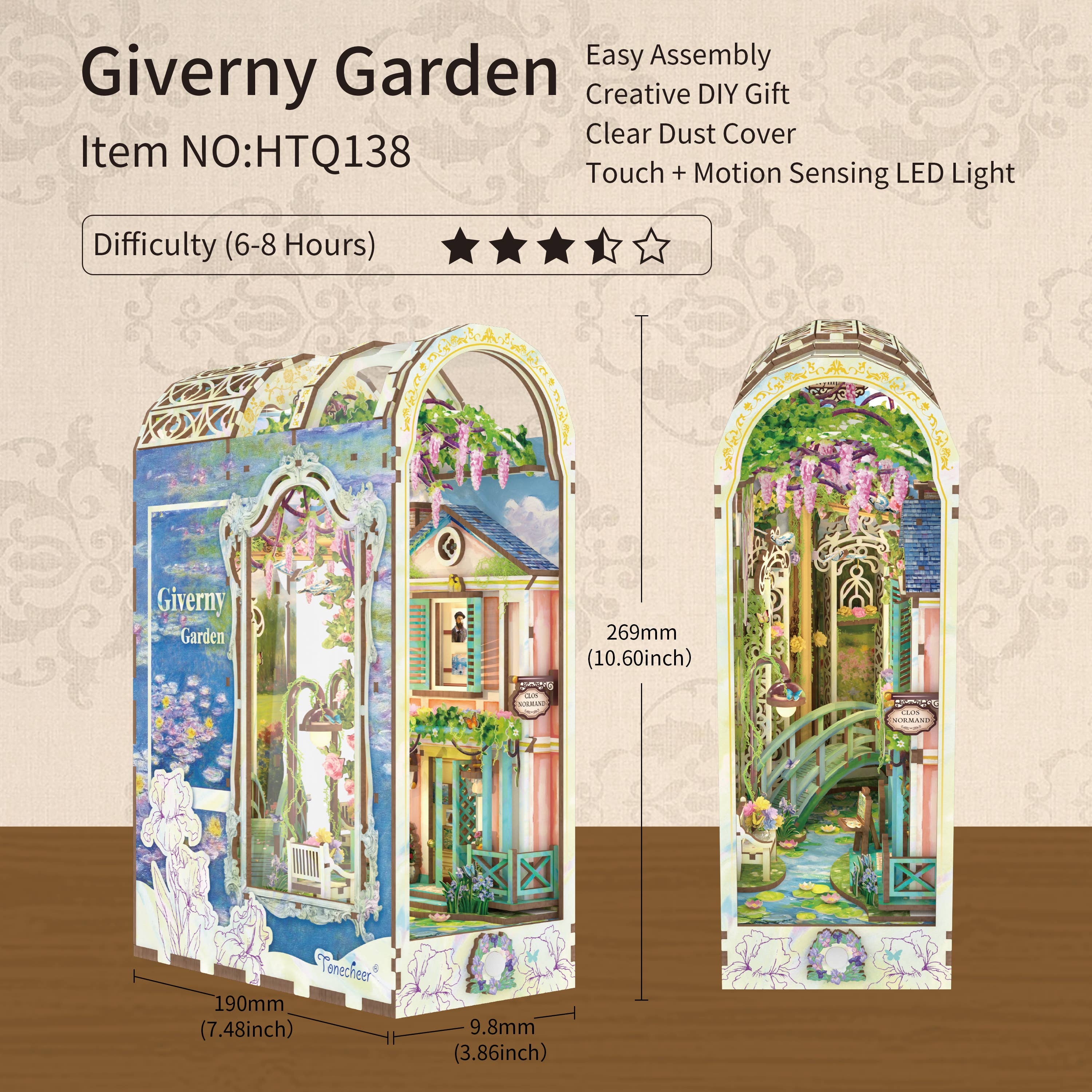 DIY Book Nook Kit: Giverny Garden w/ Dust Cover - Image 4