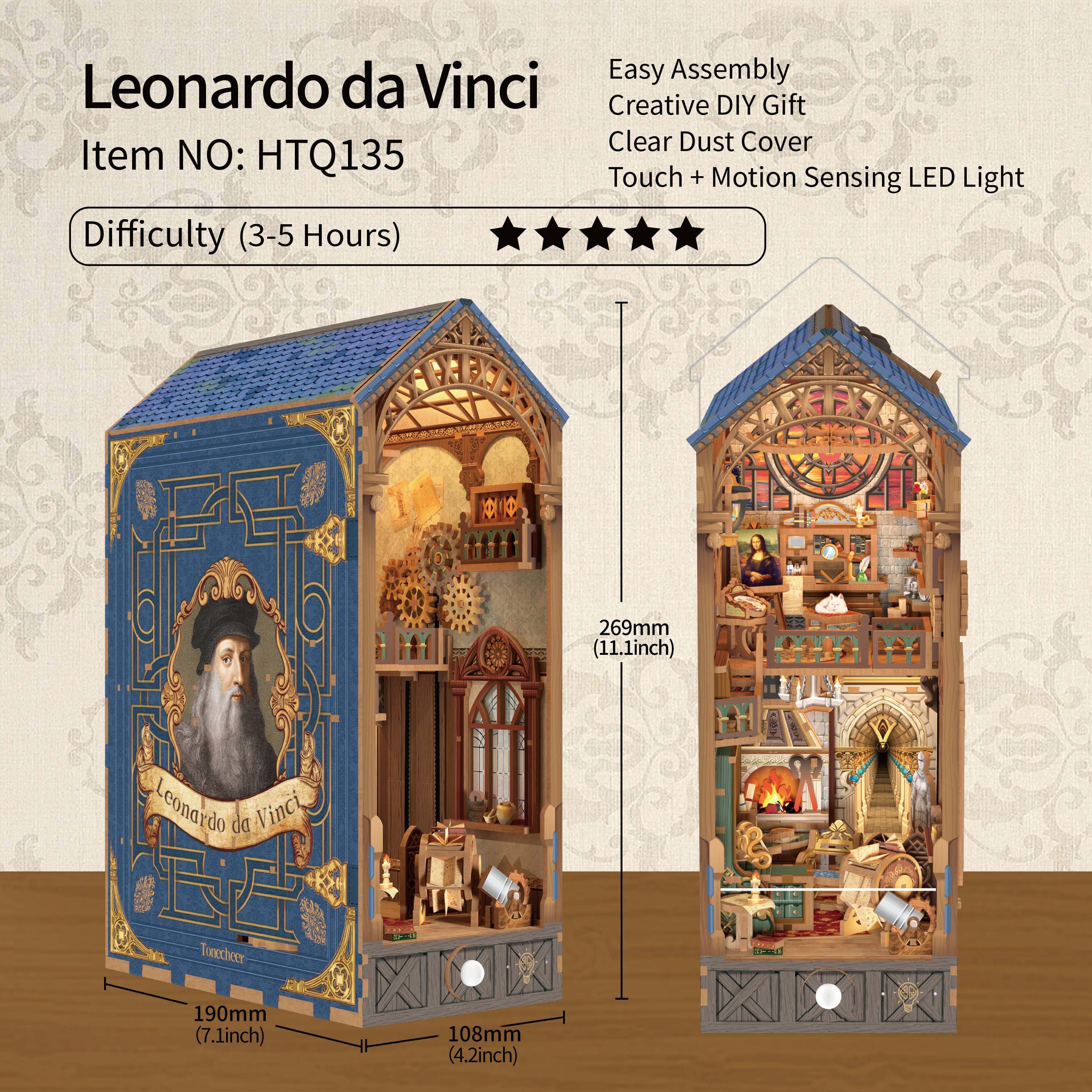 DIY Book Nook Kit: Leonardo da Vinci w/ Dust Cover - Image 4