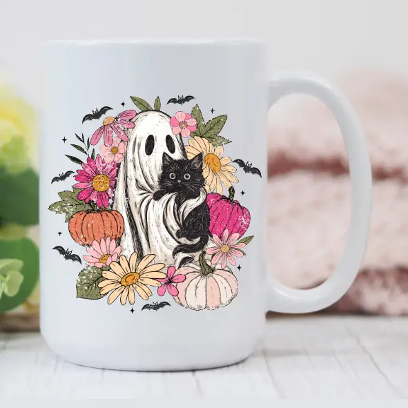 Ghost and Black Cat Mug