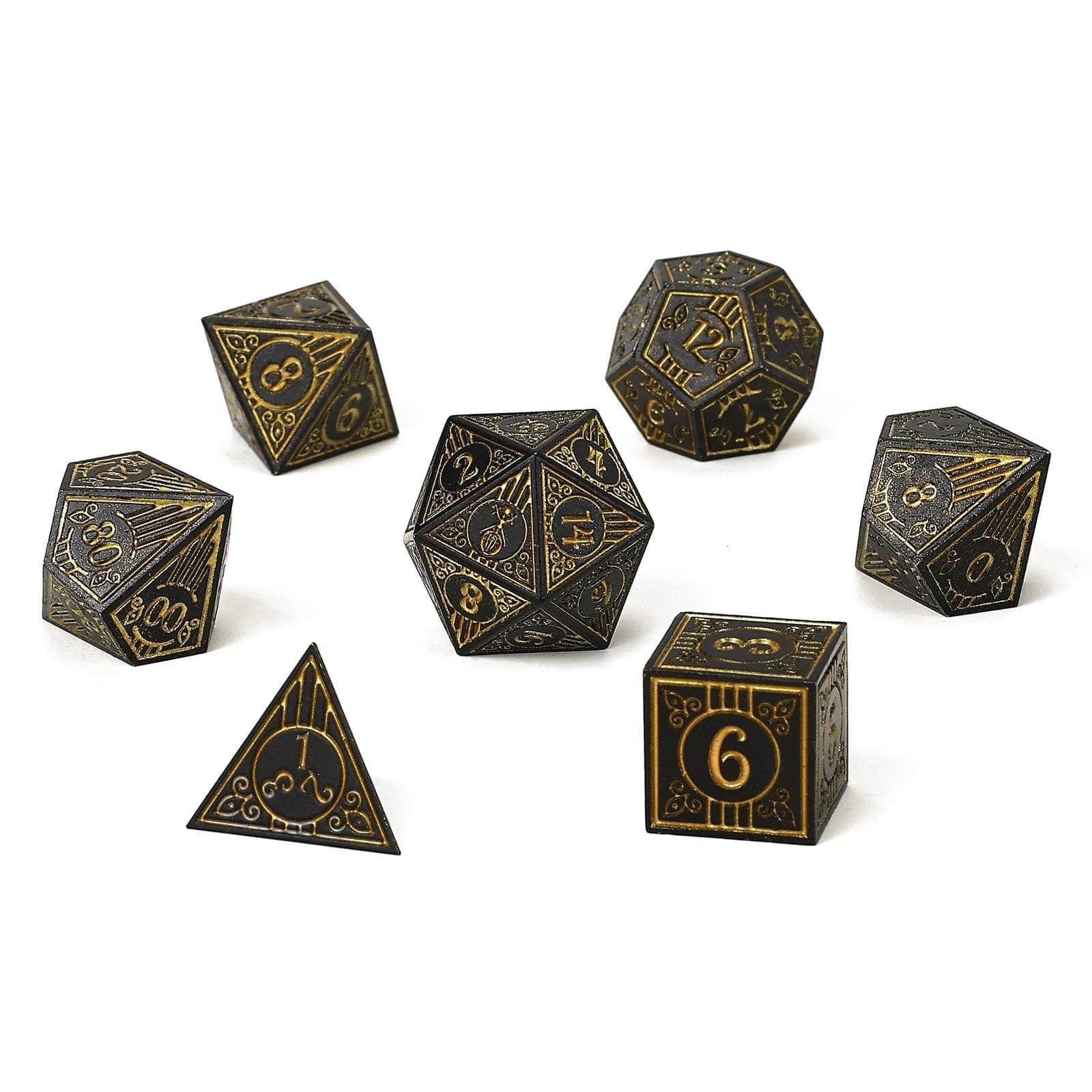 Solid Metal Bard RPG Dice Set - Matt Black w/Gold - Image 3