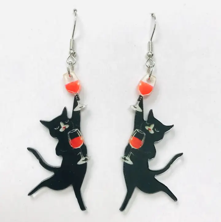 Wine Cat Earrings