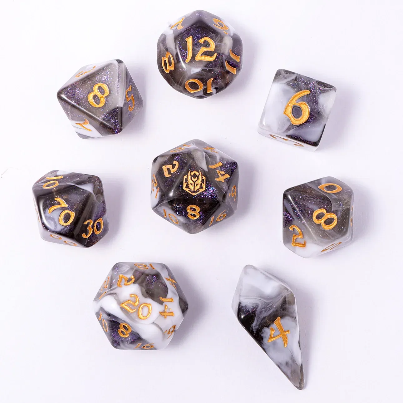 Wyrmforged Rollers - Rounded Edge 8 Piece Polyhedral Dice Set - Wraith Shadow